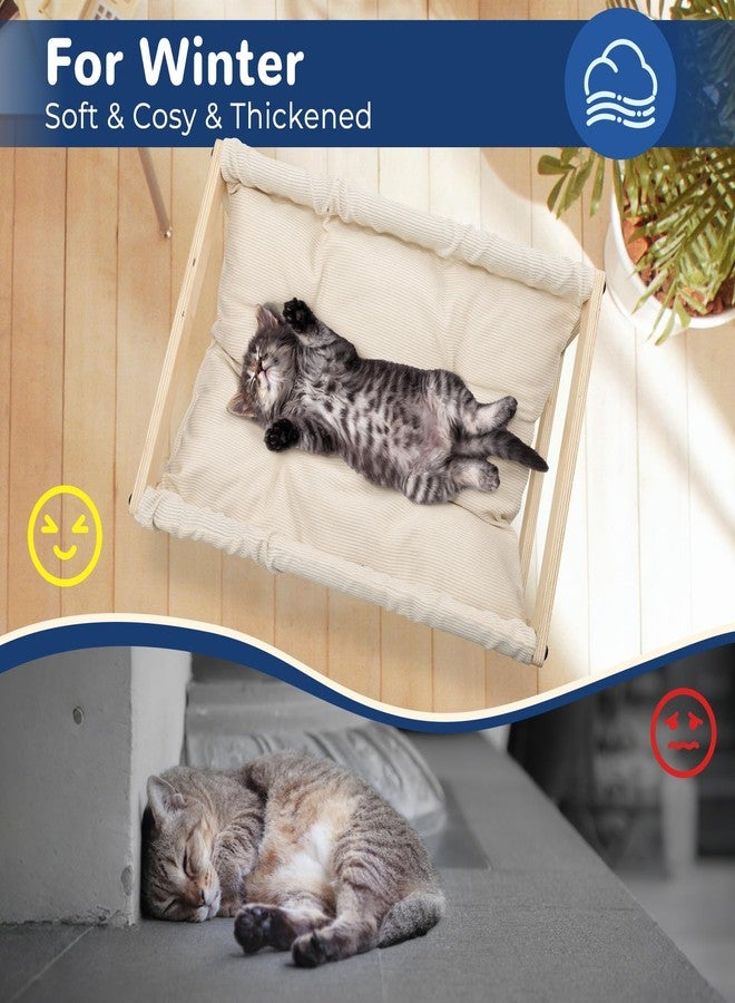 EUIJOIP Cat Bed with Removable Washable Cushion, 9.5" Elevated Wooden Cat Hammock Bed, 360° Visibility Dog/Cat Cot with Cozy Winter Pads for Kitty, Puppy, Rabbit and All Pets - Image 2